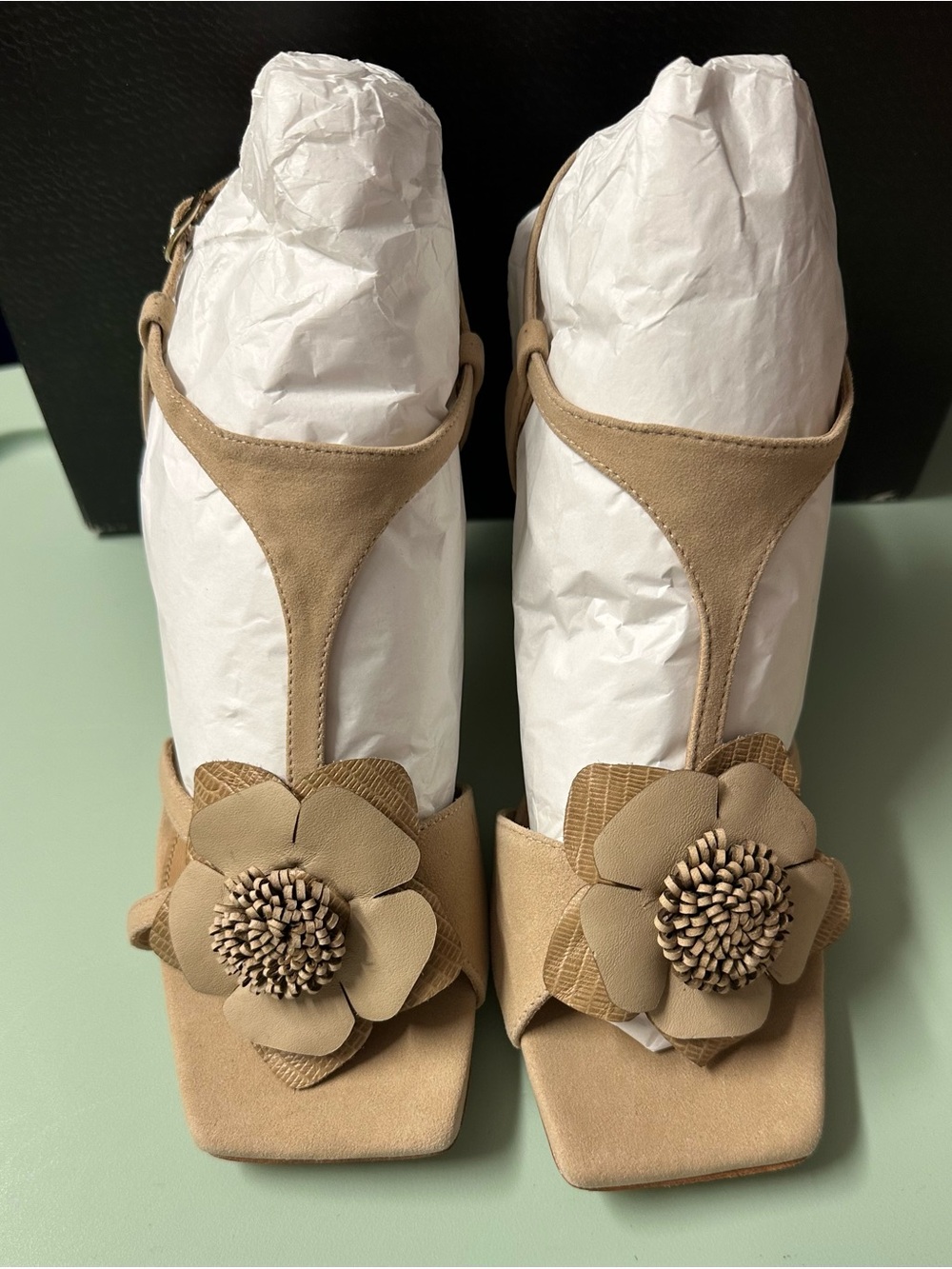 Donald J. Pliner Beige Floral T-Strap Sandals